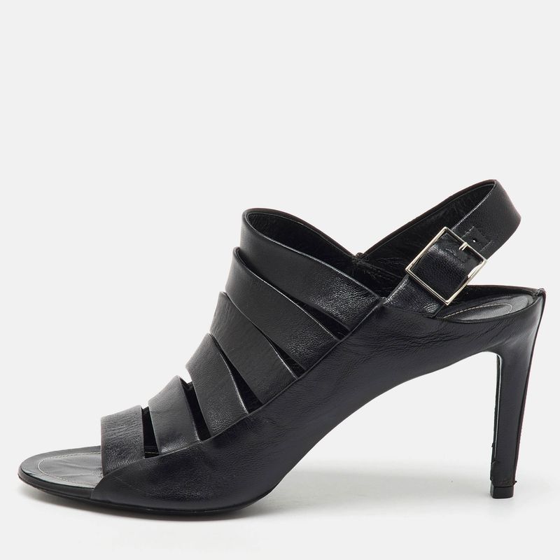 Balenciaga Black Leather Open Toe Strappy Slingback Sandals Size 39